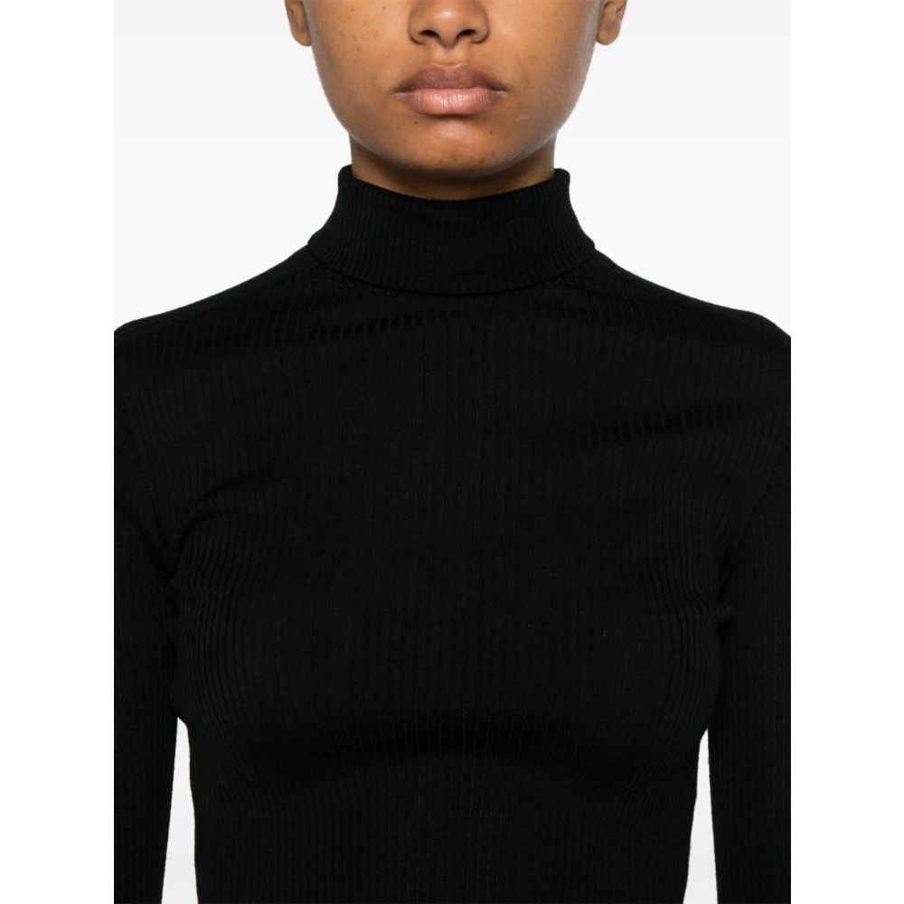 SPORTMAX Zwarte Geribbelde Trui Flavia Lange Mouw Black Dames