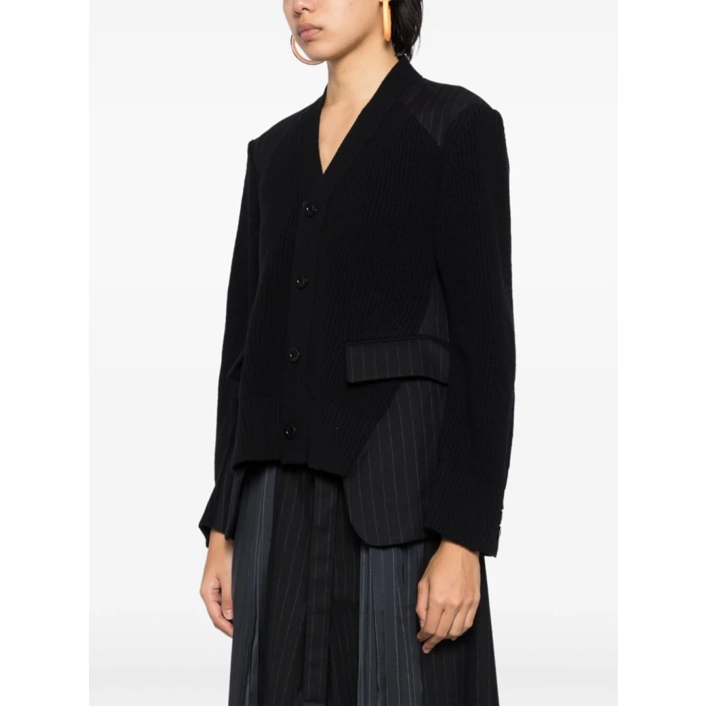Sacai Krijtstreep Gebreide Vest Black Dames