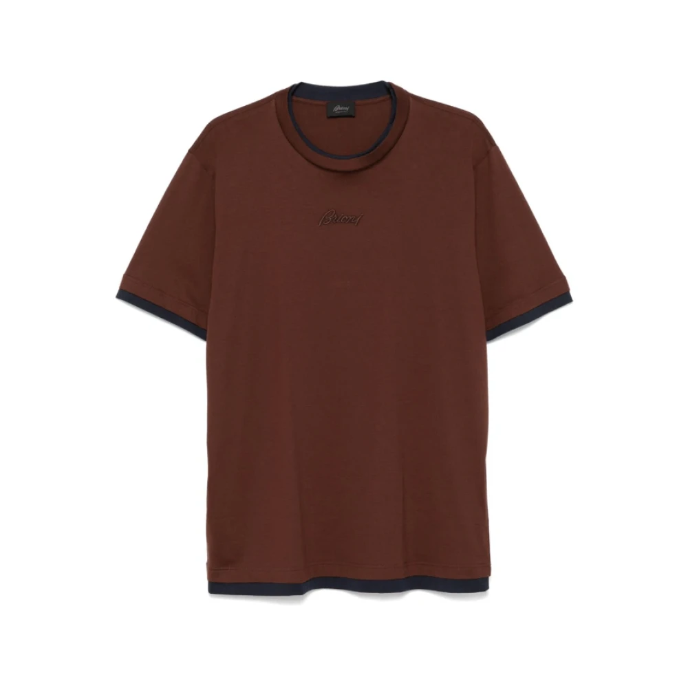 Brioni Bruin Katoenen Jersey T-shirt met Geborduurd Logo Brown Heren