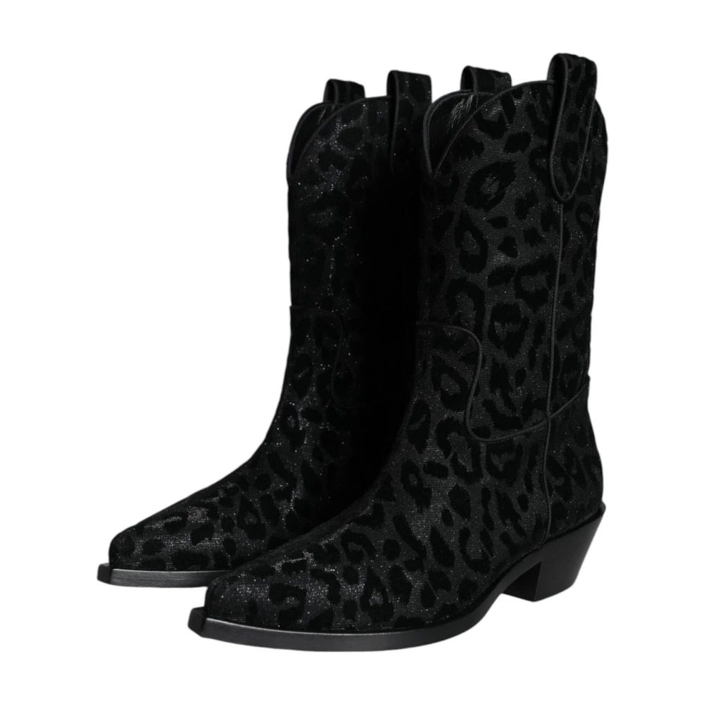 Dolce & Gabbana Luipaardprint Cowboy Laarzen met Leren Zool Black Dames