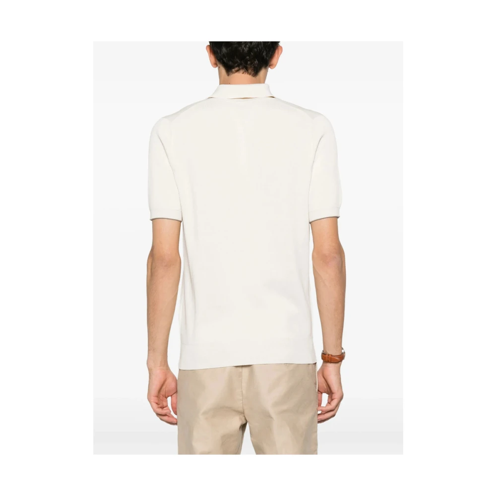 BRUNELLO CUCINELLI Ecru Trui met Knoopsluiting en Korte Mouwen Beige Heren
