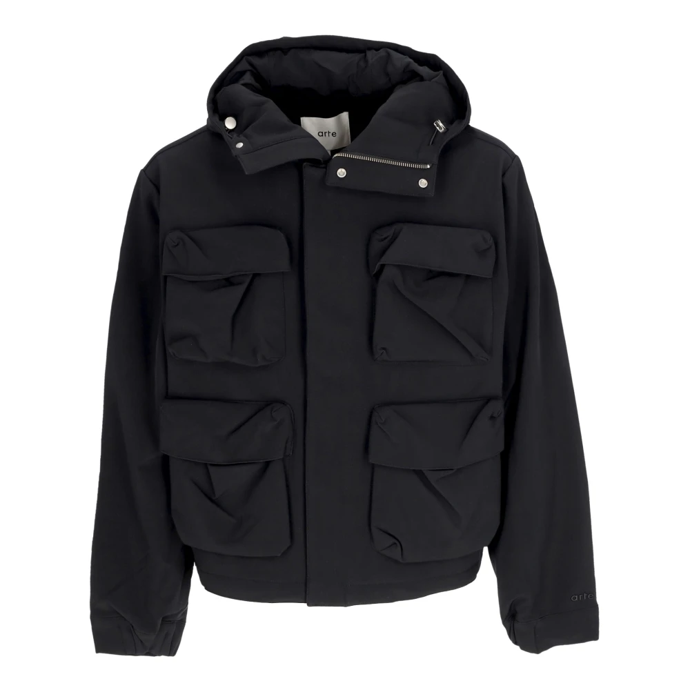 Arte Antwerp Technische Stof Hooded Jas Zwart Black Heren