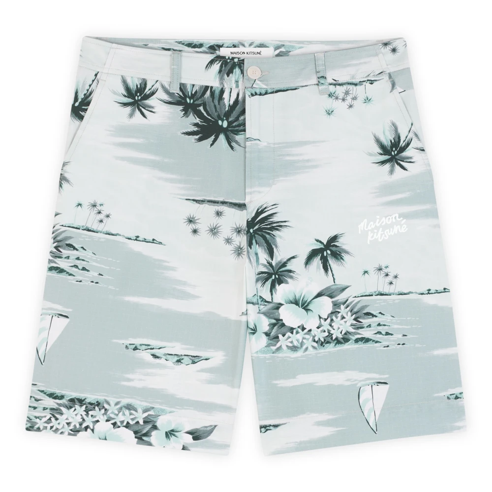Maison Kitsuné Men's Multicolor Patterned Cotton Board Shorts With Logo - Beachwear - 3XS - Swimwear