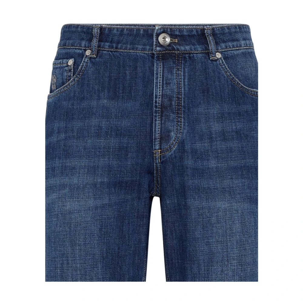 BRUNELLO CUCINELLI Blauwe Denim Broek Logo Patch Blue Heren