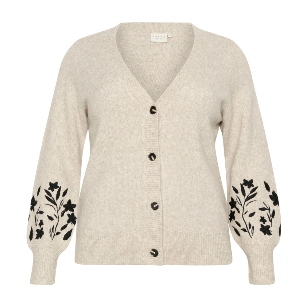 Kaffe Curve Elegante Gebreide Vest met Pofmouwen Beige Dames