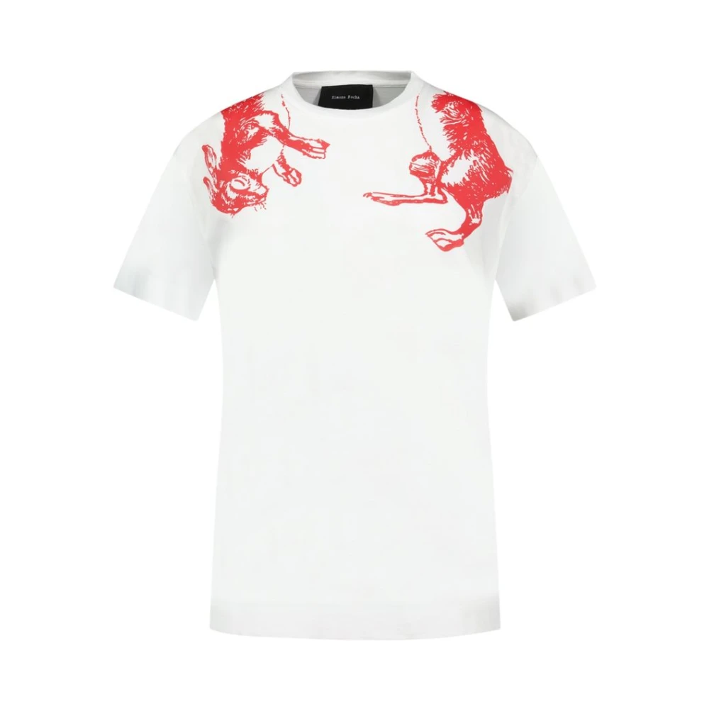 Simone Rocha Vrouw Wit Tops Dames, Xs, Katoen, Katoen Haas Illustratie T-Shirt