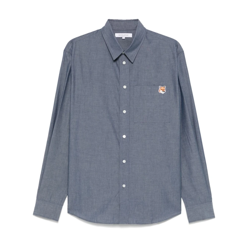 Maison Kitsuné Blauwe Button-Up Shirt met Borstzak Blue Heren