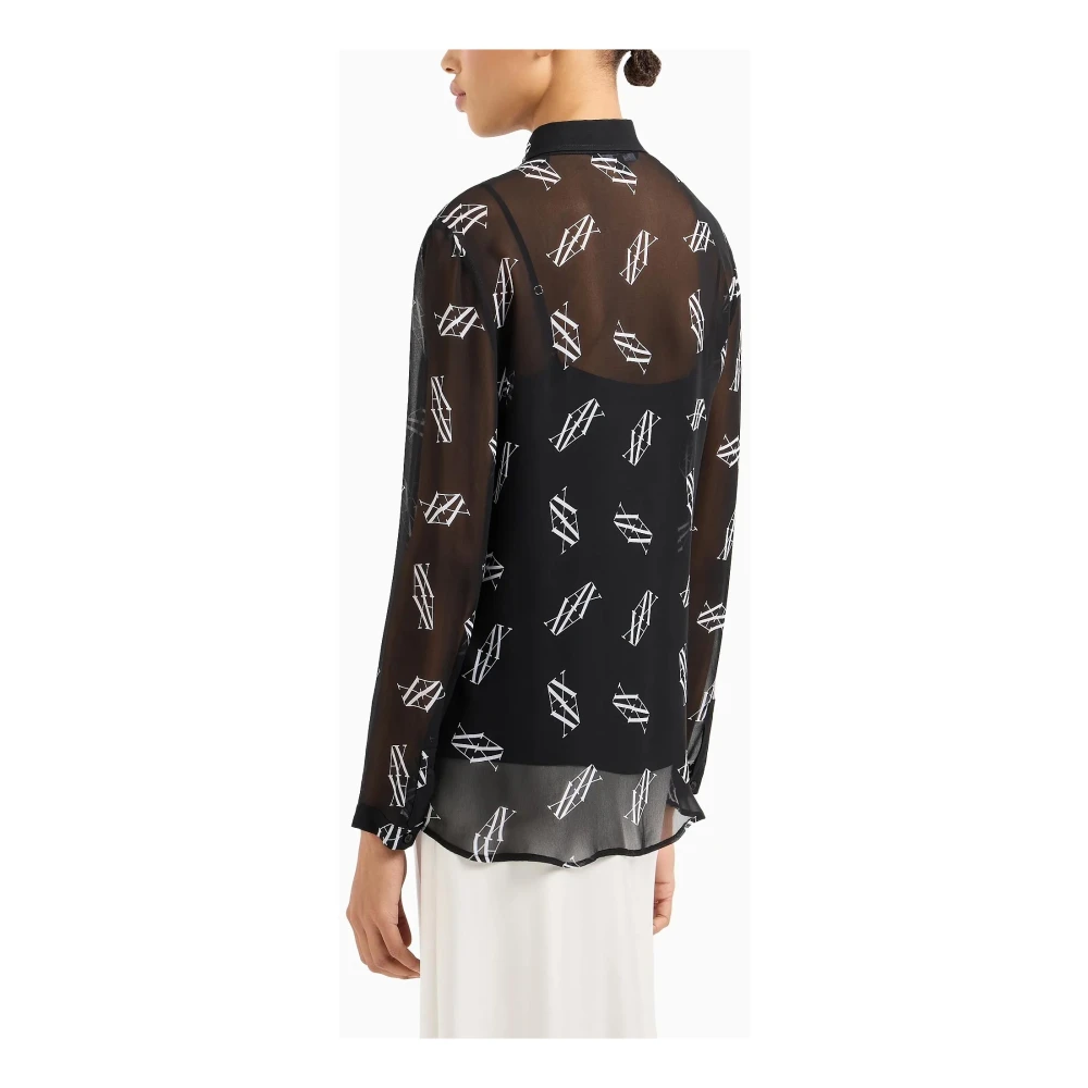 Armani Exchange Fantasia Logo Klassieke Shirt Lange Mouw Black Dames