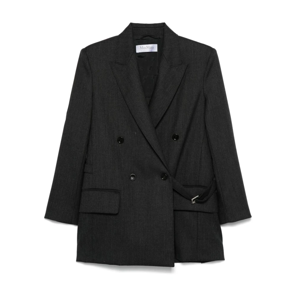 Max Mara Grijze Wol Double-Breasted Jas Gray Dames