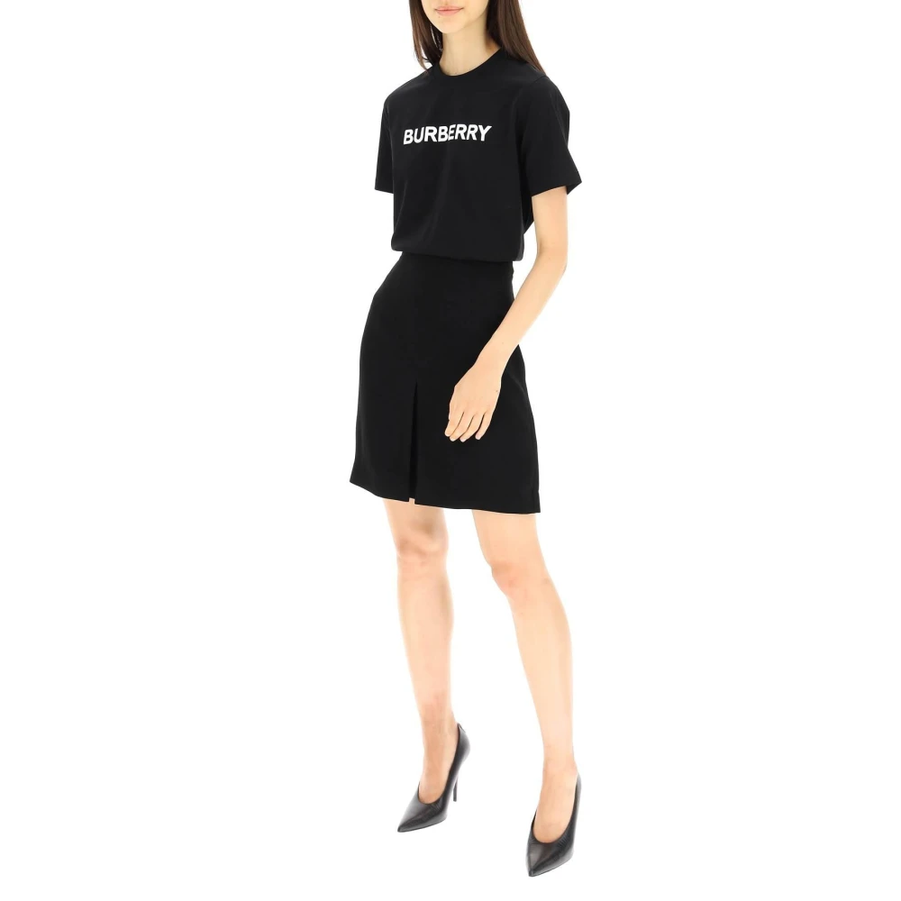 Burberry Logo Print Biologisch Katoenen T-Shirt Black Dames