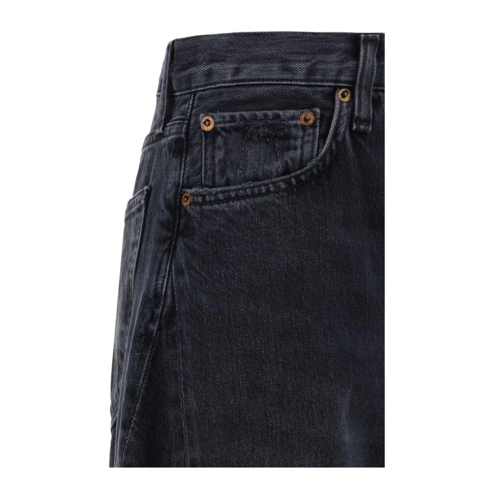 Agolde Wijde Katoenen Jeans met Raffelige Zoom Black Dames