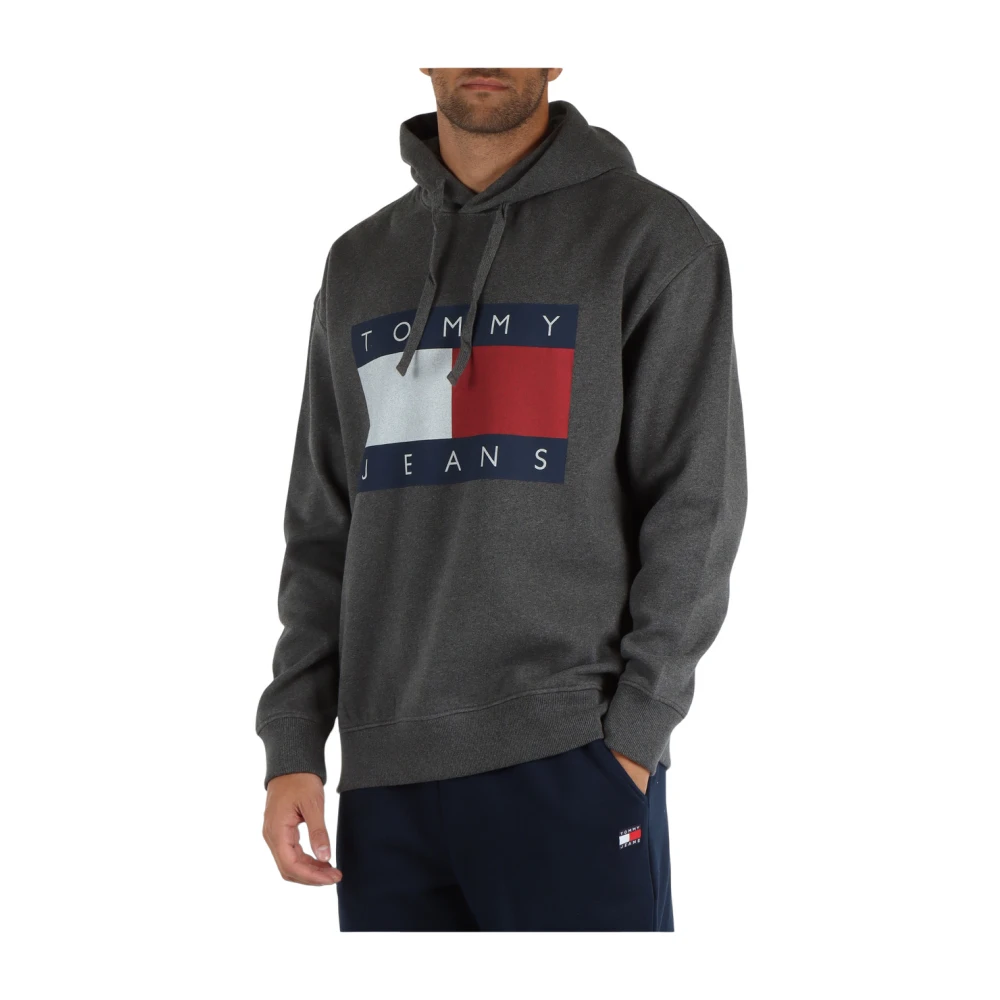 Tommy Jeans Katoenen hoodie met logoprint Gray Heren