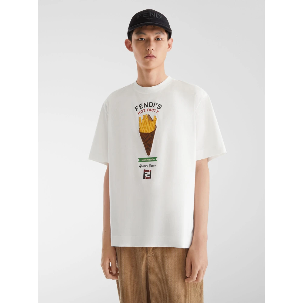 Fendi Stijlvol wit T-shirt met bedrukt motief White Heren