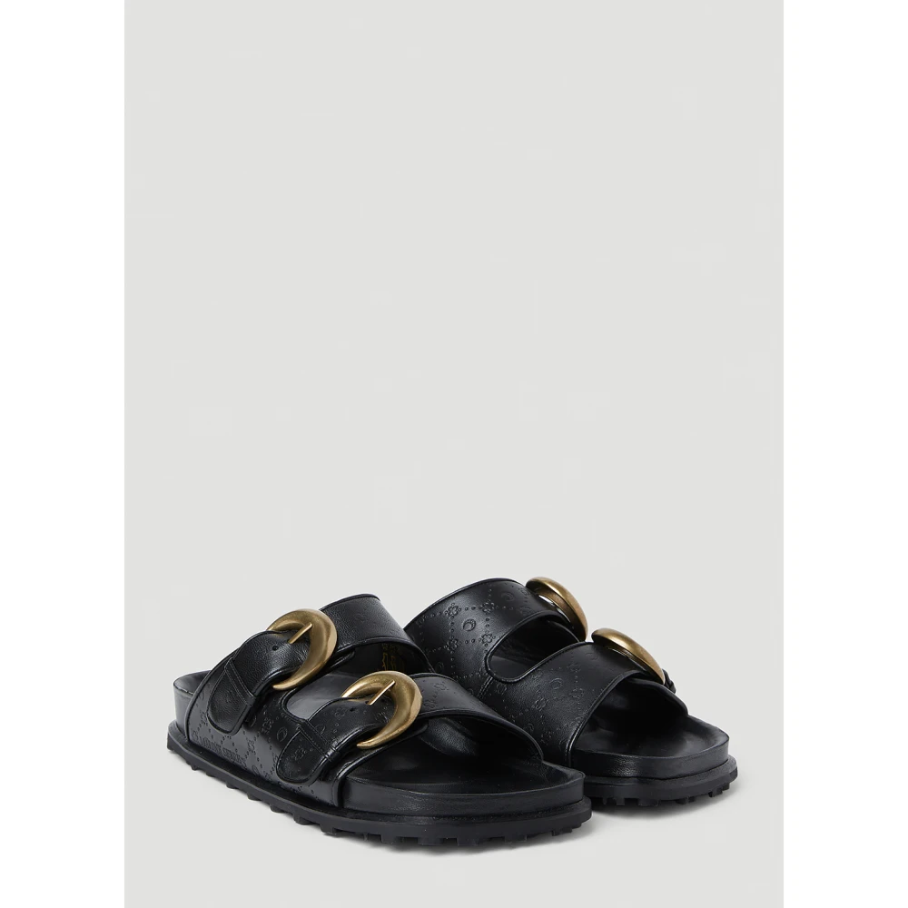 Marine Serre Gestempelde leren sandalen Black Dames