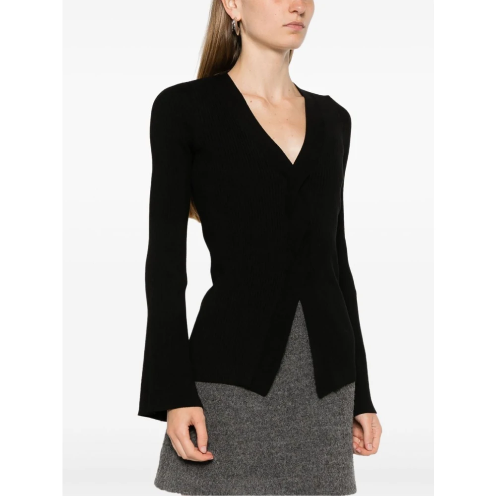 Twinset Zwarte V-hals Sweaters met Ribdetail Black Dames