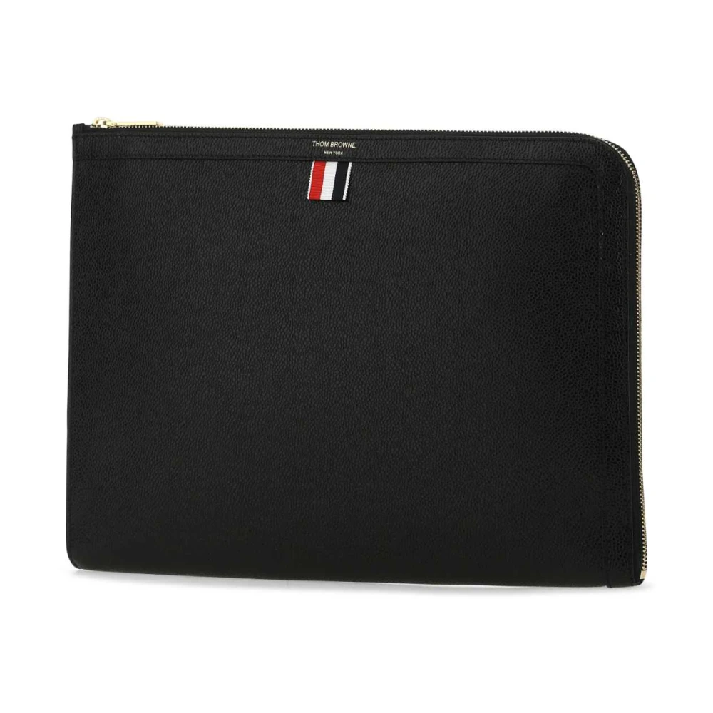 Thom Browne Stijlvolle Zwarte Leren Documentenmap Black Heren