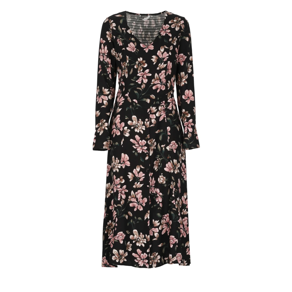Mar De Margaritas Zwarte V-hals jurk met contrasterend patroon Black Dames
