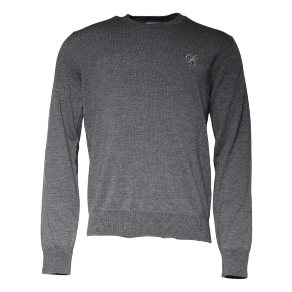 Dolce & Gabbana Men's Gray Round-Neck Knitwear, L, Crew Neck Pullover Jumper