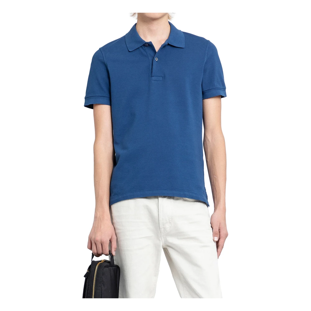 Tom Ford Indigo Piqué Tennis Polo Shirt Blue Heren