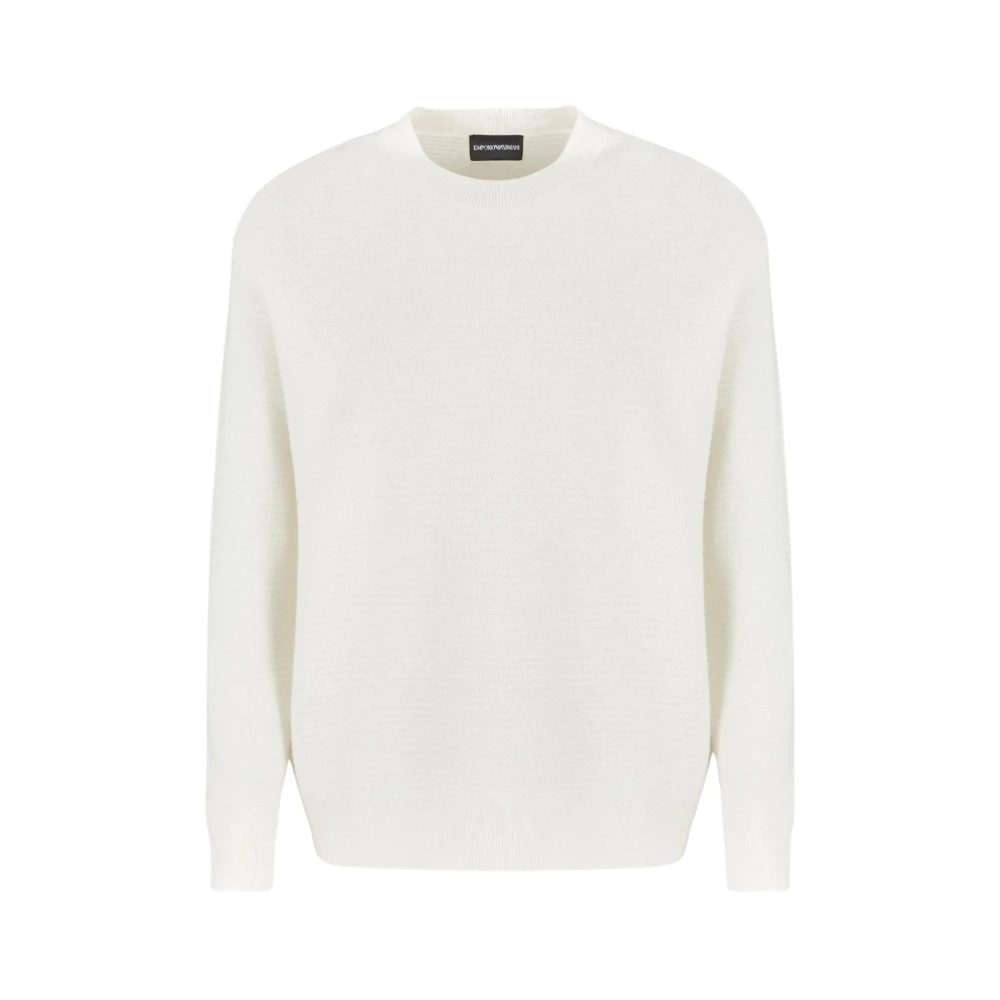 Emporio Armani Men's White Crew Neck Wool Jumper - Round-Neck Knitwear - L - Knitwear