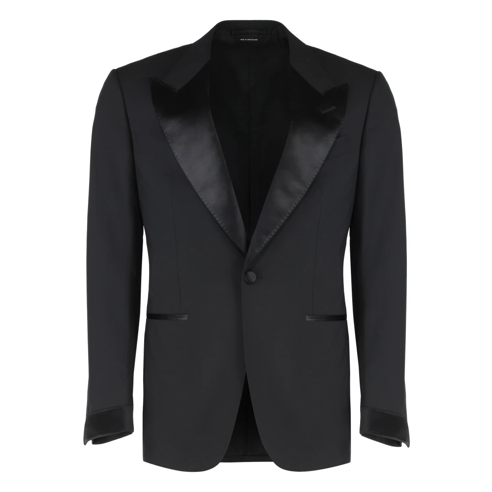 Tom Ford Men's Black Blazers, M, Elegant Wool Suit With Satin Details
