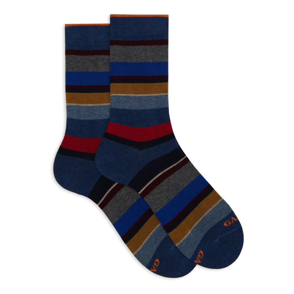 Gallo Korte blauwe katoenen sokken voor dames met veelkleurige strepen Multicolor Dames