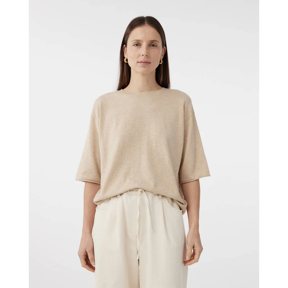 Knit-ted Merle T-shirt in gebreide stijl Beige Dames