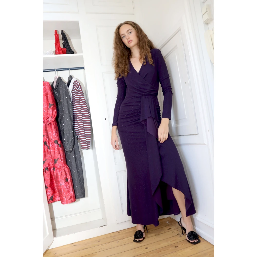 Cras Elegante Maxi Jurk met V-Hals Purple Dames