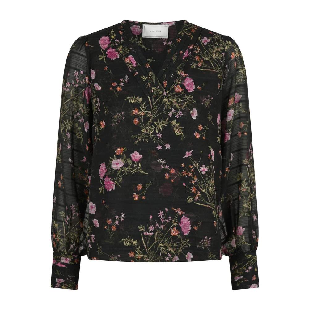 Neo Noir Blomtryck Blus Svart Black, Dam