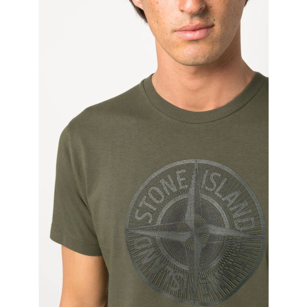 Stone Island Groen Katoenen Logo Print T-Shirt Green Heren