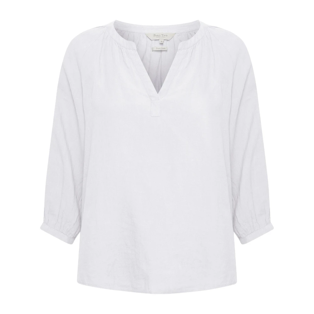 Part Two Linne V-Hals Blus White, Dam