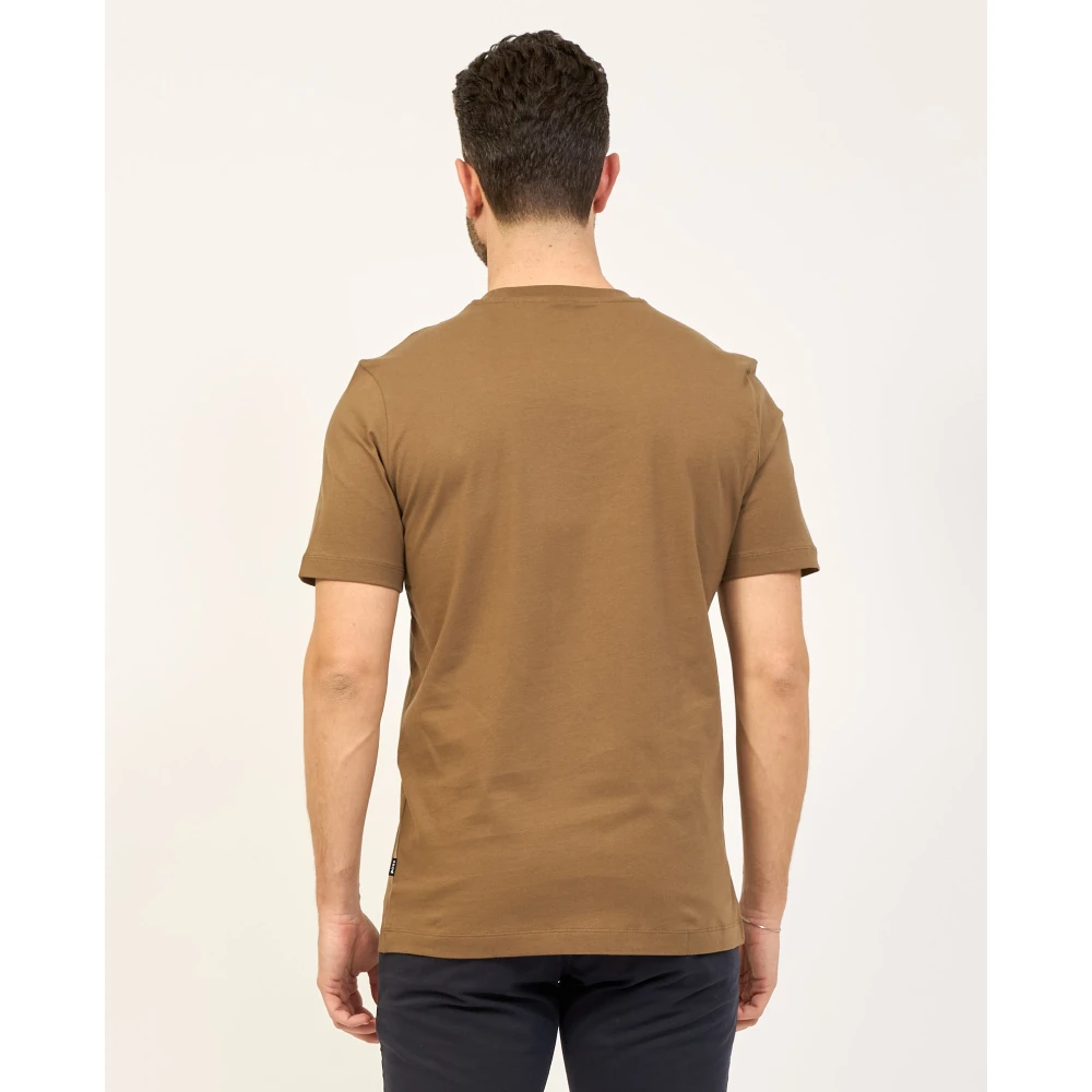 Hugo Boss Donkergroene Regular Fit Katoenen T-shirt met Rubberen Logo Brown Heren