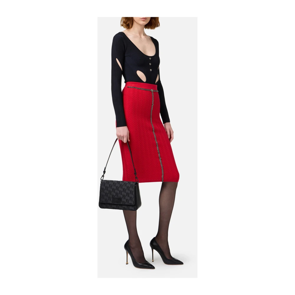 Elisabetta Franchi Zwarte Schoudertas met Geborduurd Logo Black Dames
