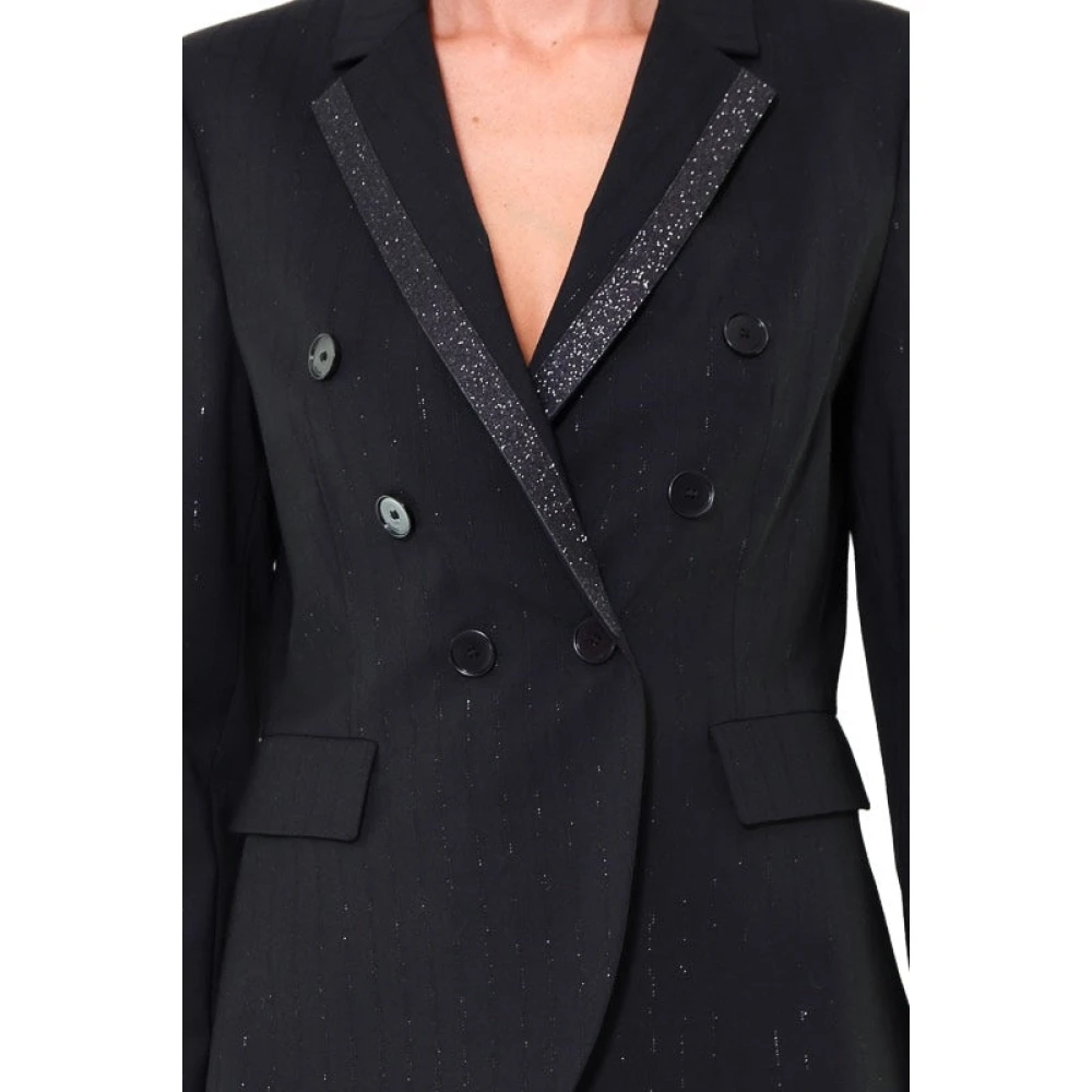 pinko Gestreepte Glitter Blazer Jas Zwart Black Dames