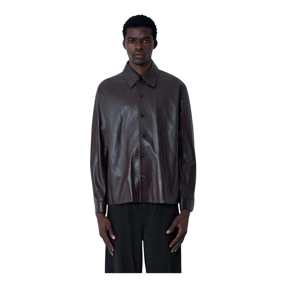 Our Legacy Men's Brown Leather Jackets, L, Leather Shirt