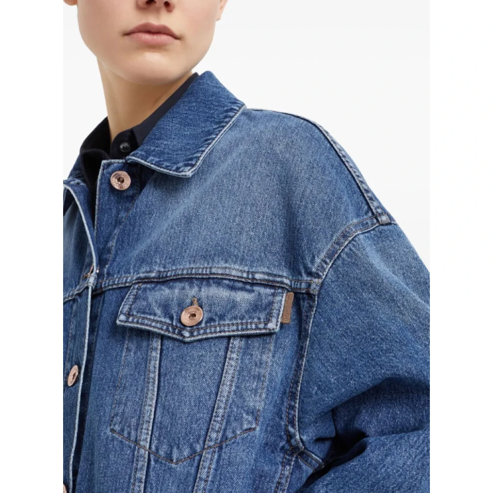 BRUNELLO CUCINELLI Blauwe Denim Jack Klassieke Stijl Blue Dames