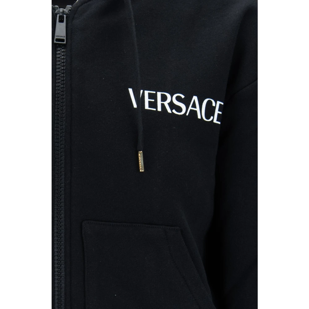 Versace Hoodie met rits en merkdetails Black Dames