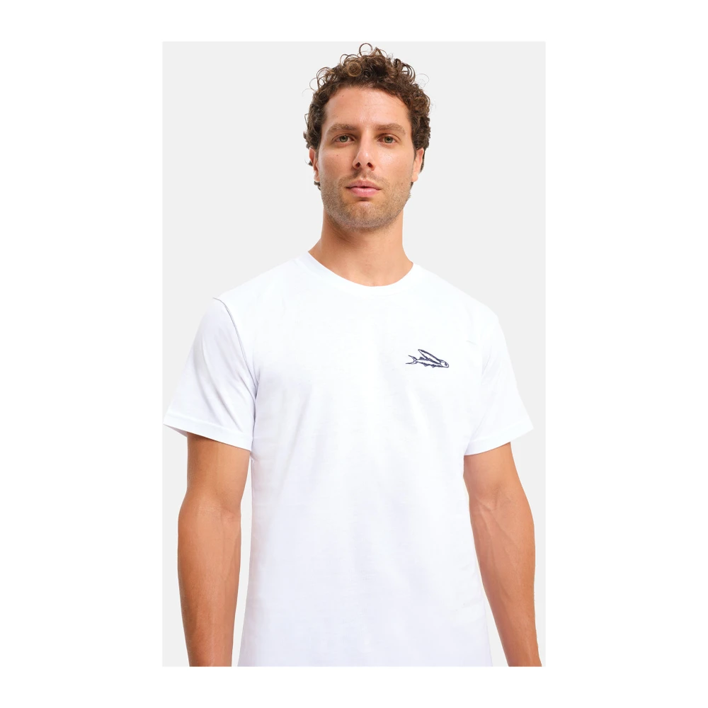 Peninsula Italiaans Geborduurde Strand Wit Katoenen T-Shirt White Heren