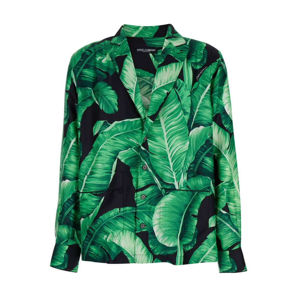 Dolce & Gabbana Bladprint Zijden Overhemd Groen Green Heren