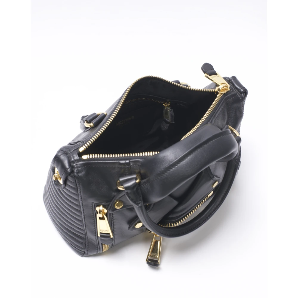 Moschino Zwarte Biker Bauletto Leren Tas Black Dames