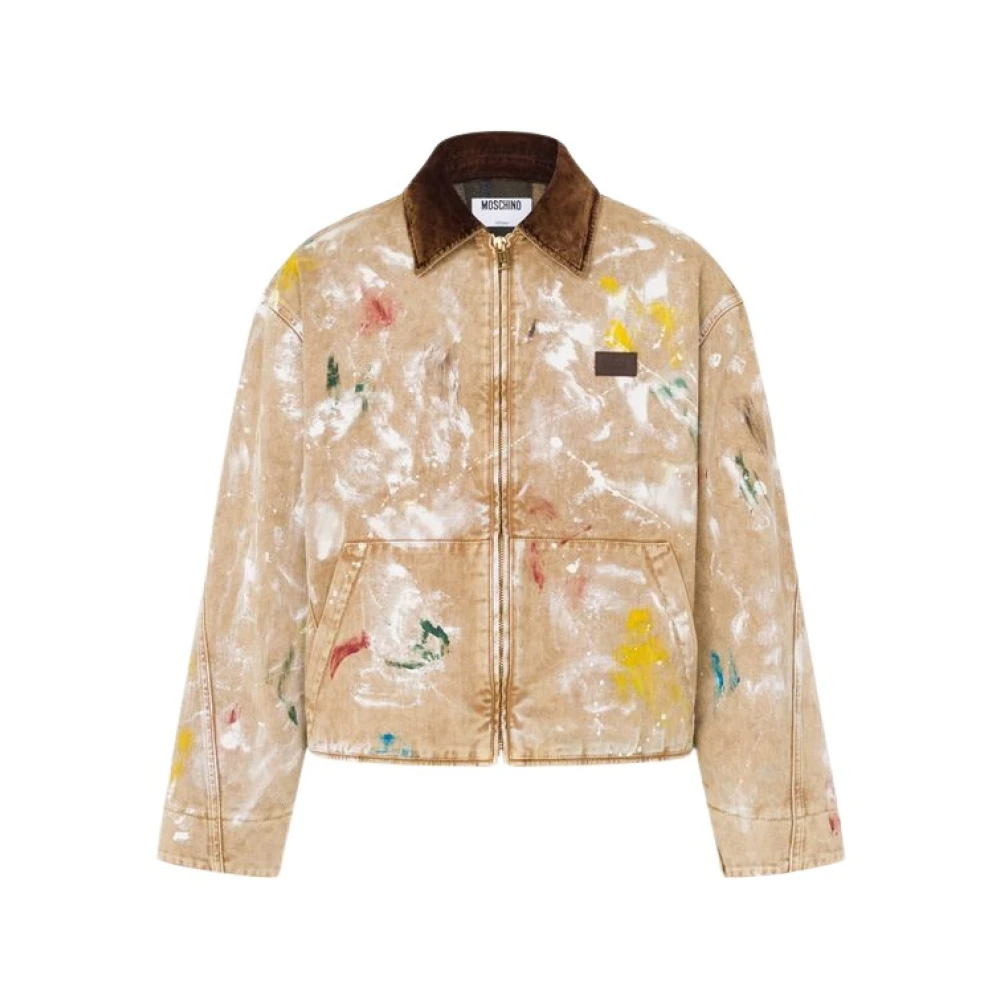 Moschino Beige Denim Jackets, Male, M, Printed Cotton Bull Jacket