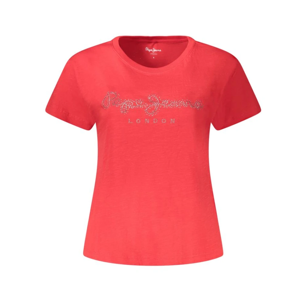 Pepe Jeans Rode Strass Versierd Katoenen T-shirt Red Dames