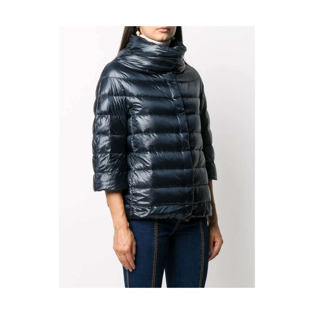 Herno Navy Blauw Gewatteerd Hoge Hals Jas Blue Dames
