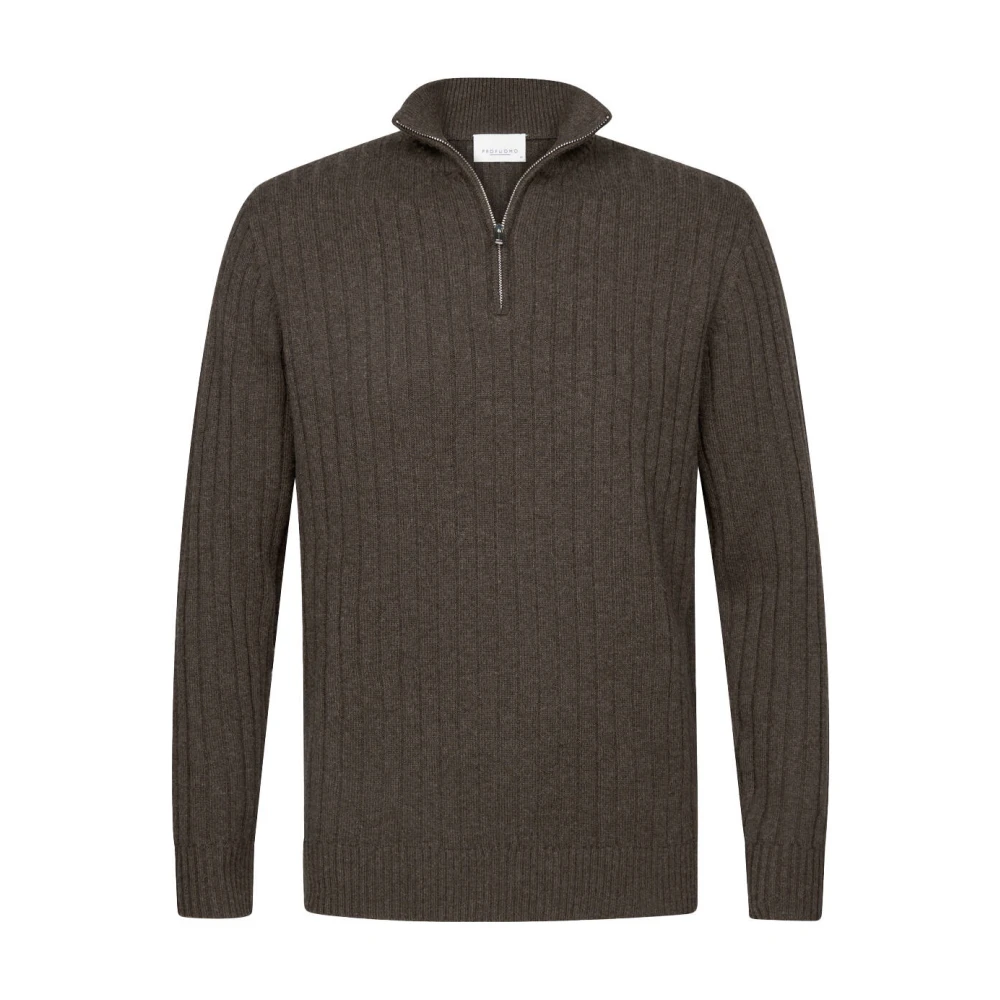 Profuomo Men's Brown Half Zip Pullover Jumper - Turtlenecks - Xl - Knitwear