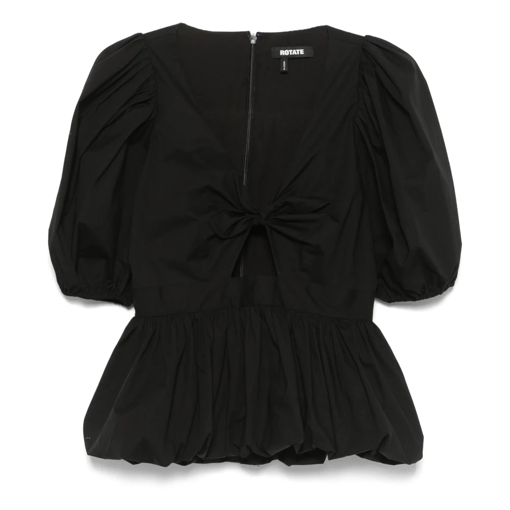 Rotate Birger Christensen Zwarte Pofmouw V-hals Shirt Black Dames