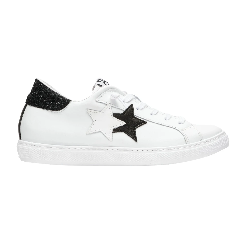 2Star Glitter Leren Lage Sneakers Dames Schoenen Wit