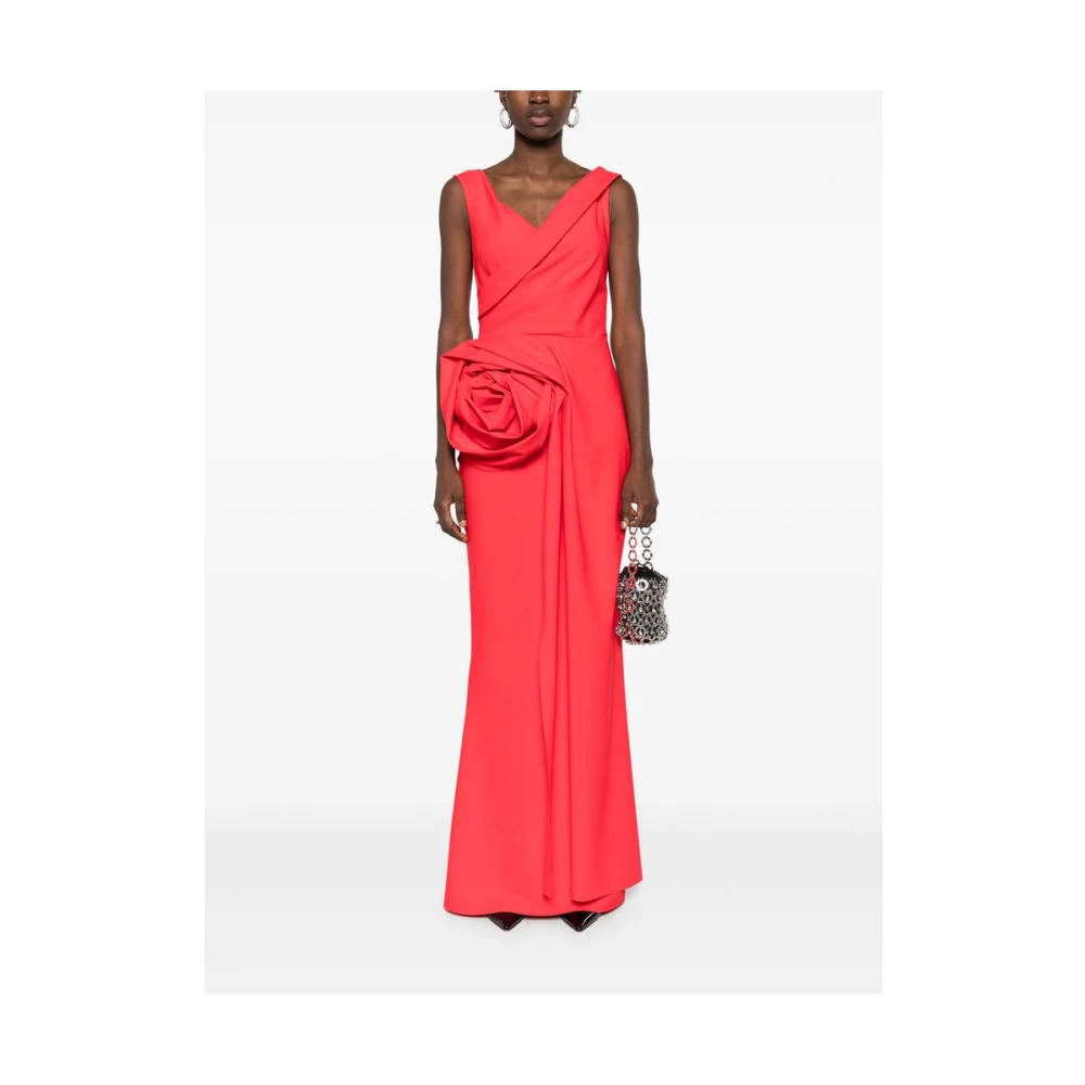 Chiara Boni Rode Bloemenjurk met Overlapping Hals Red Dames