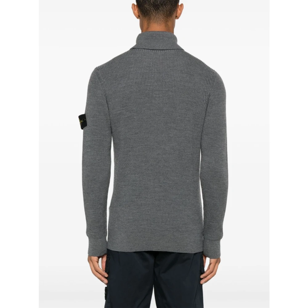 Stone Island Ribgebreide Rolhals Sweater Gray Heren