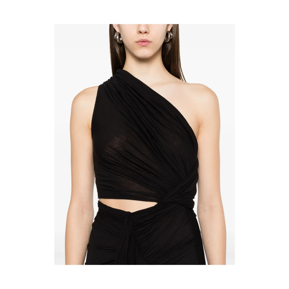 Rick Owens Zwarte Gedrapeerde Jurk met Verzamelde Twist Black Dames