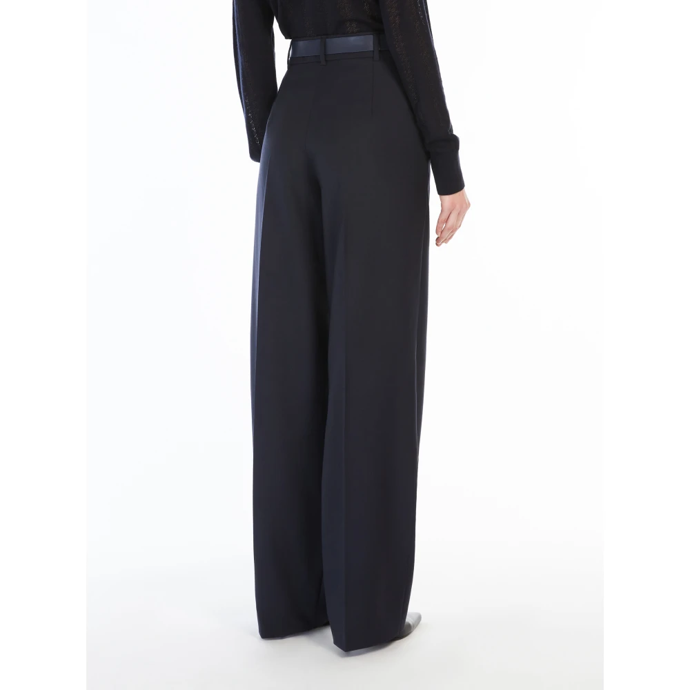 Max Mara Studio Gabardine wollen broek met Franse zakken Blue Dames